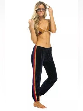 Black velvet joggers